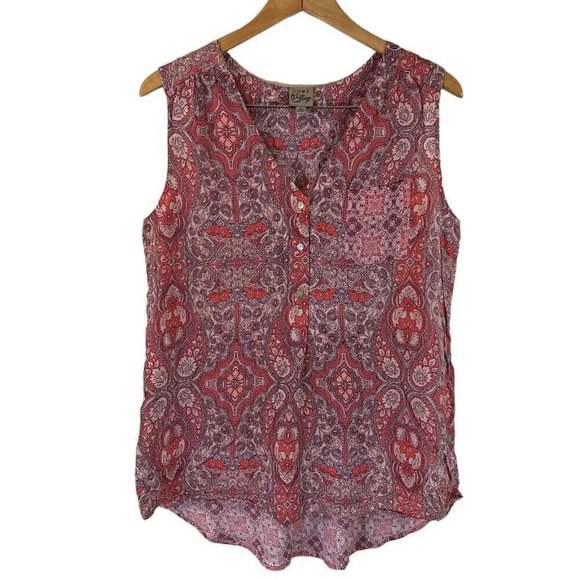 Como Vintage High Low Tank Top XL Kaleidoscope Floral Multi Pattern Flowy V Neck - Picture 1 of 1